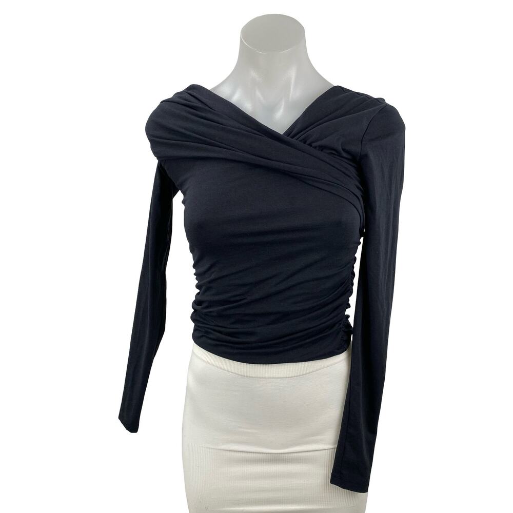 Abercrombie & Fitch Womens Black Draped Ruched Off Shoulder Shirt Blouse Top XS